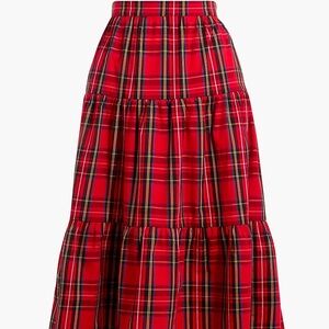 J. Crew Red Plaid Midi Skirt